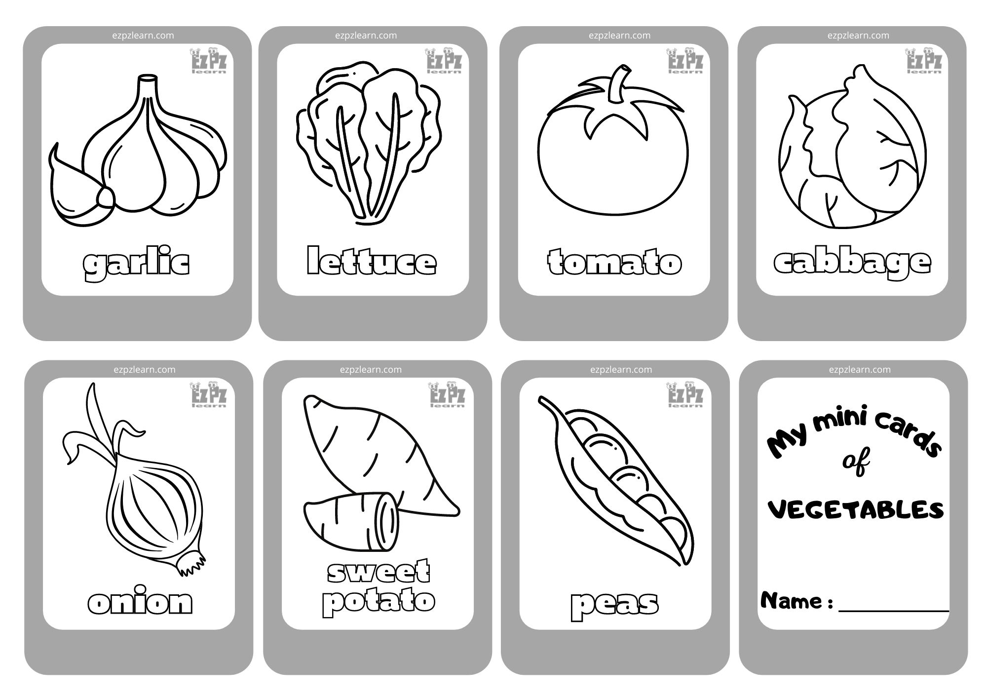 Vegetables 3 Mini Cards Coloring